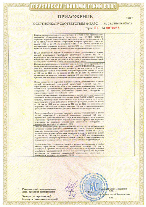 Приложение к сертификату №ЕАЭС, лист 7
