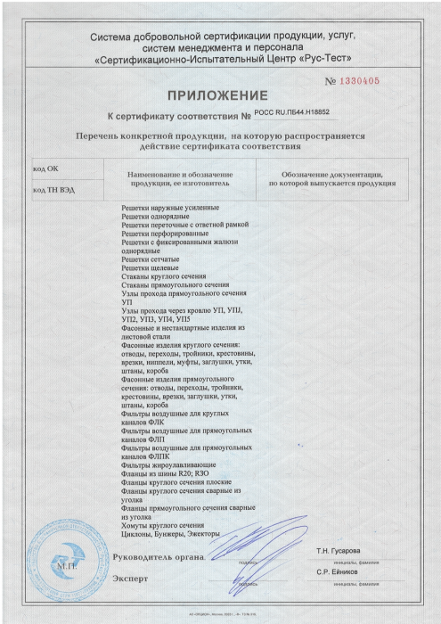 Приложение к сертификату воздуховоды 2028 лист 3